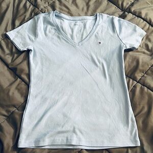 Tommy Hilfiger Women's Light Blue V-Neck Tee